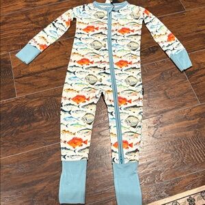 Millie + Roo Bamboo Fish Print Zipper Romper 18-24mos